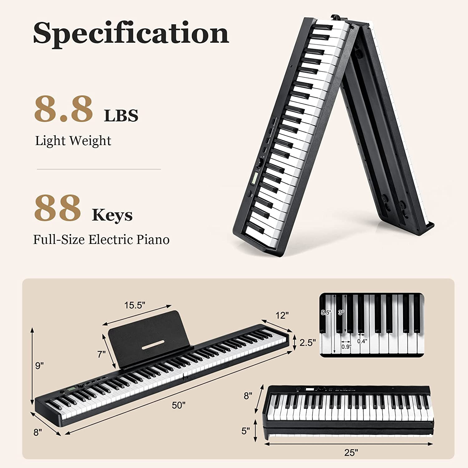 88 Key Electric Digital Piano Keyboard Weighted Key w/Pedal,Power Supply and Bag
