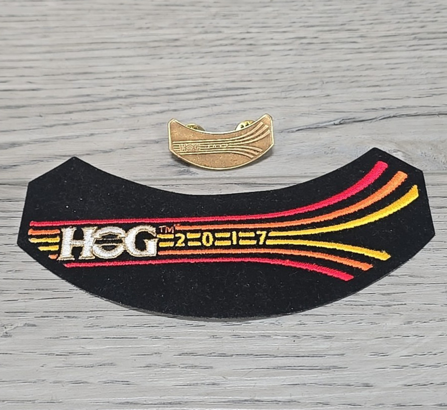 Harley Davidson HOG 2017 Rocker Patch Retro Stripes Orange Red Yellow w/ Pin