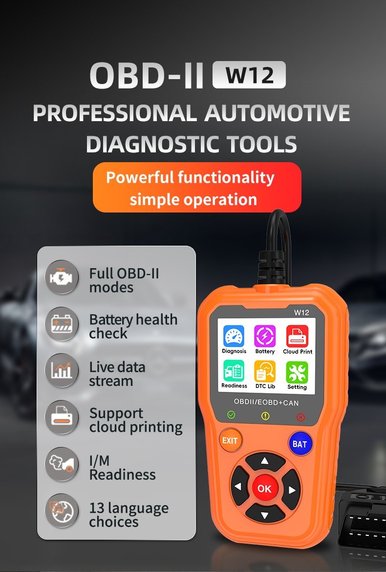 FISONA W12 OBD2 Code Reader Car Scanner Turn Engine Light Off Diagnostic Tool