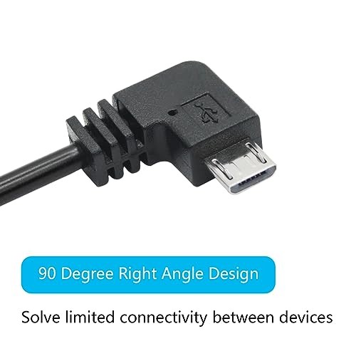 90 Degree Dash Cam Micro USB Power Cord 11FT, Right Micro USB Right Angle 3.5M