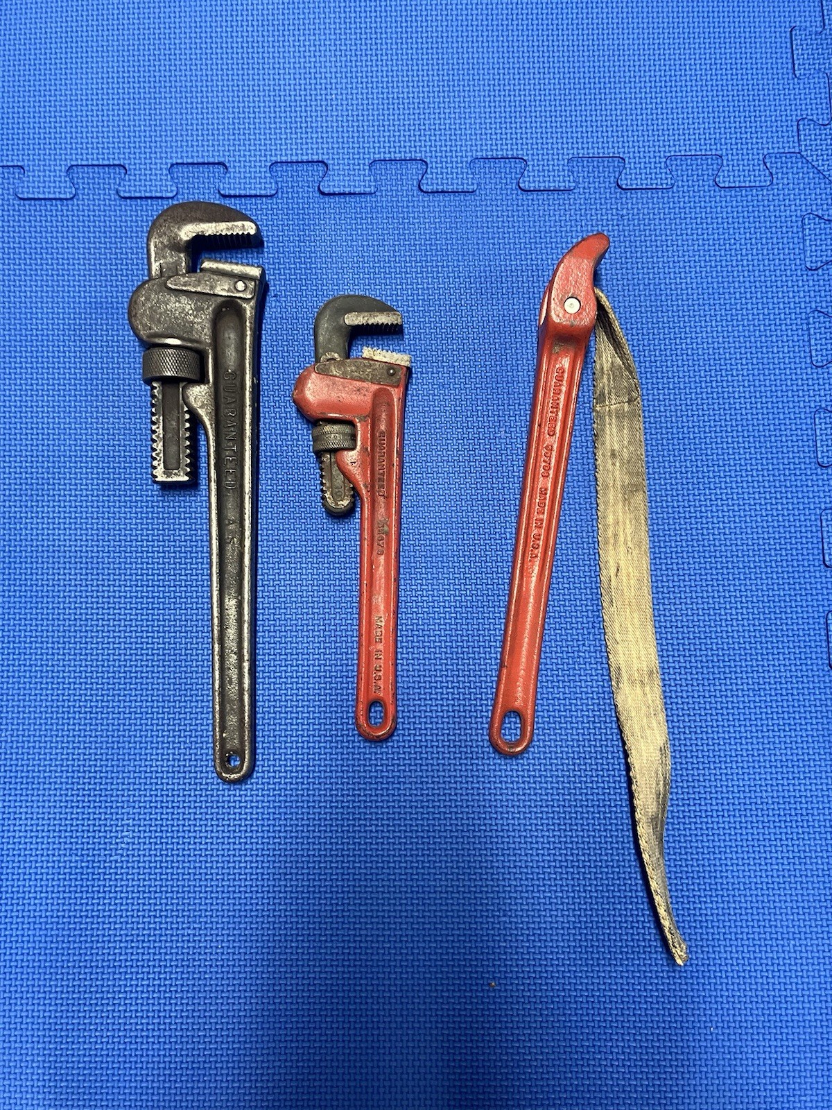 2 CRAFTSMAN GUARANTEED Pipe Wrenches + 1 Guaranteed strap wrench.