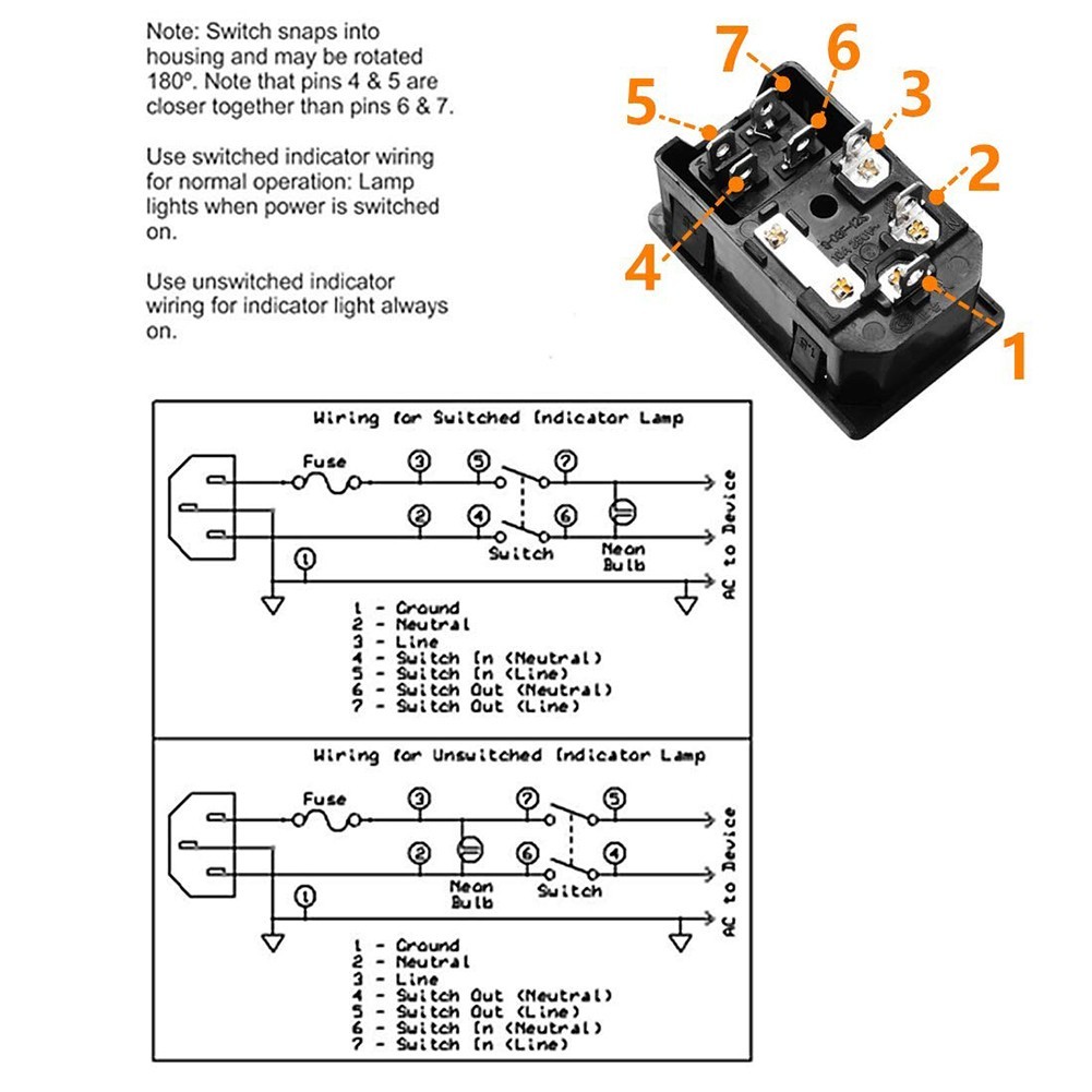 Fuse Switch for Power Socket Plastic Socket 7 Terminals Fuse Switch Insertion