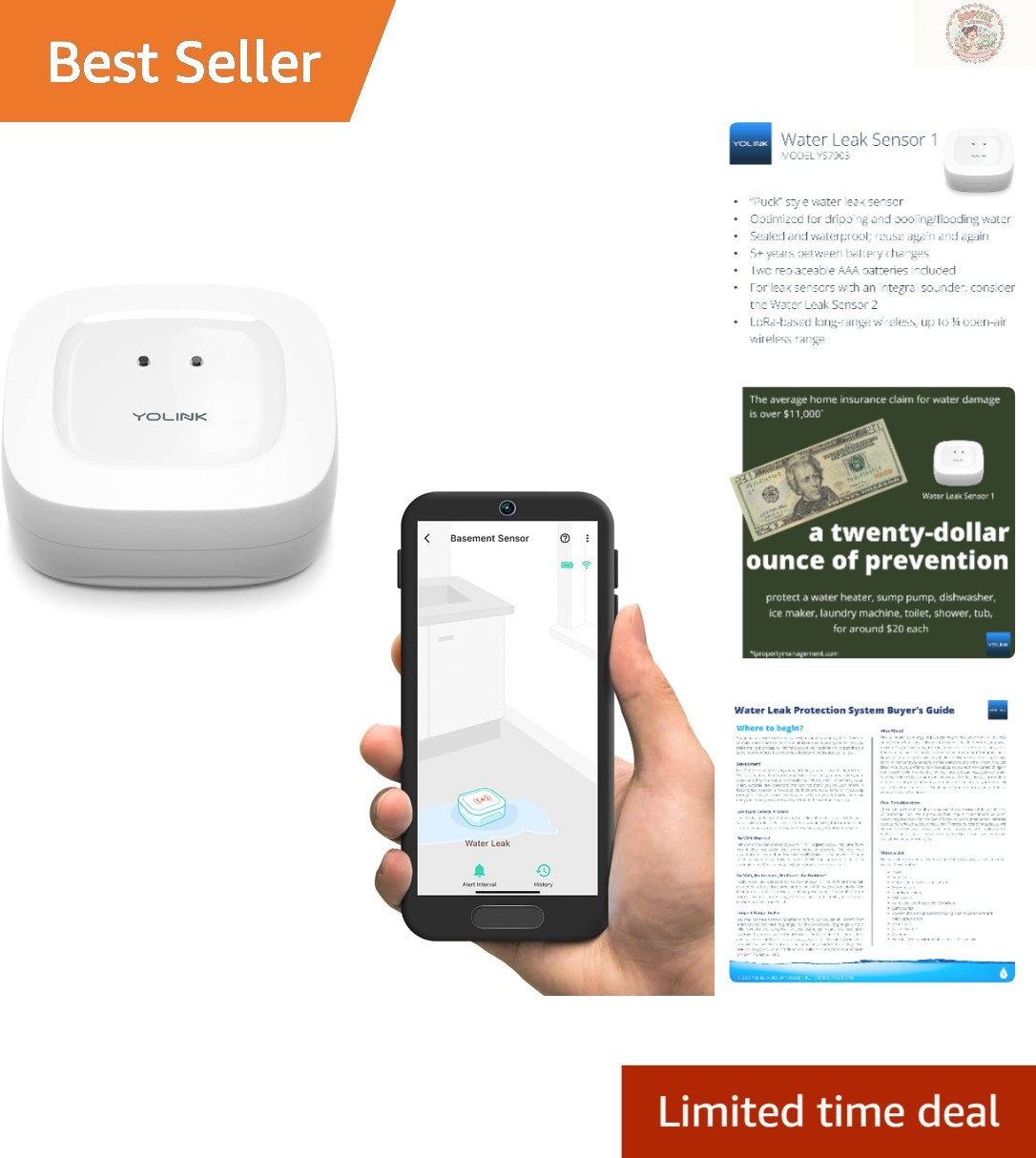 Indoor Wireless Water Leak Sensor with Valve Controller - And 5- Battery