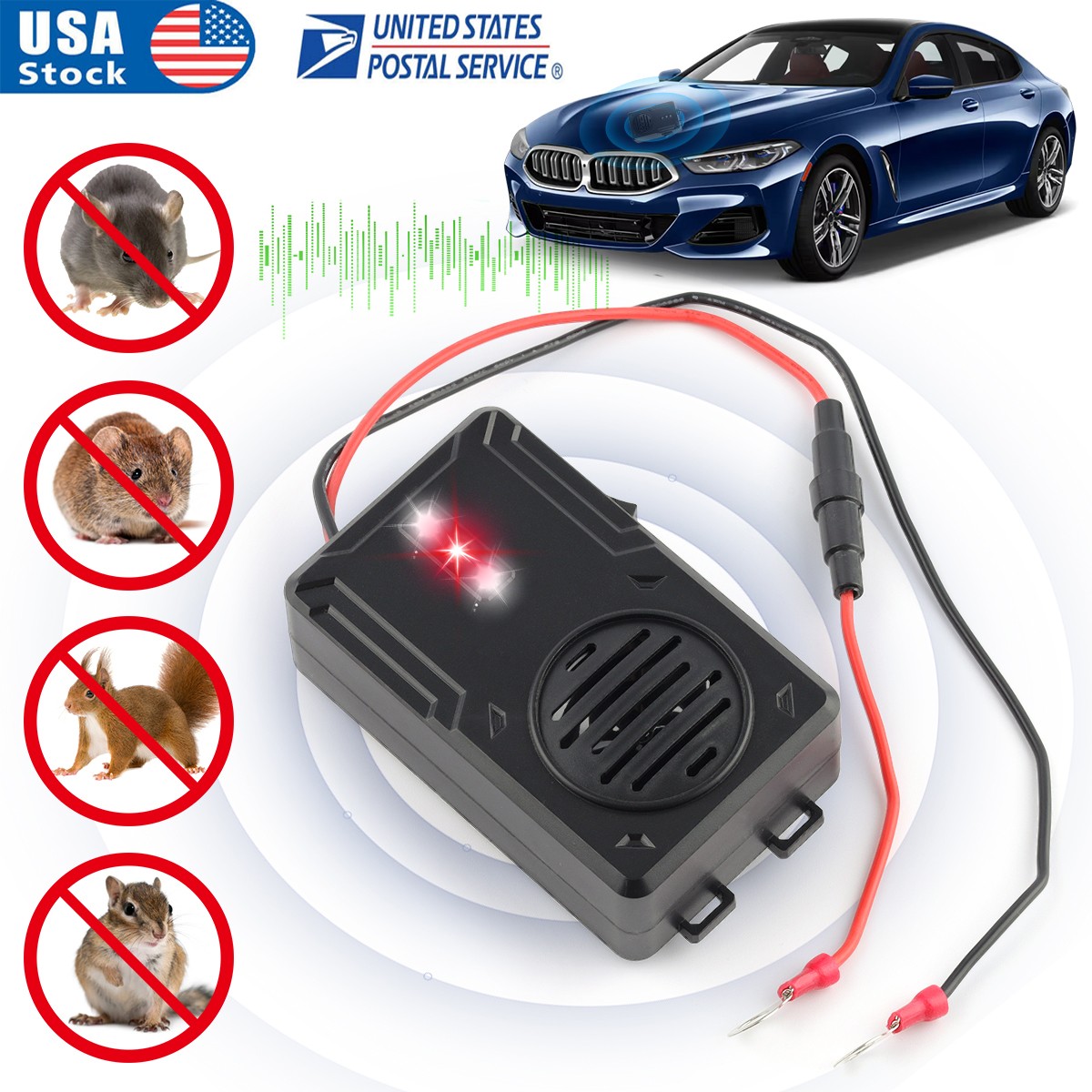 Ultrasonic Mouse Repeller Rodent Rat Deterrent for Car Wire Engine Pest Control+
