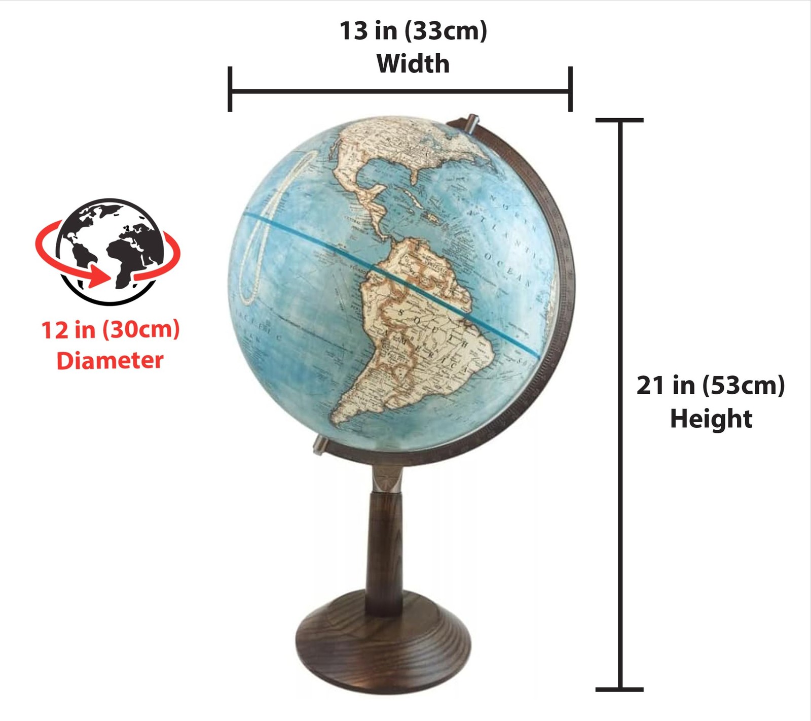 Replogle Lincoln 12" Diameter Globe - Walnut/Light Blue