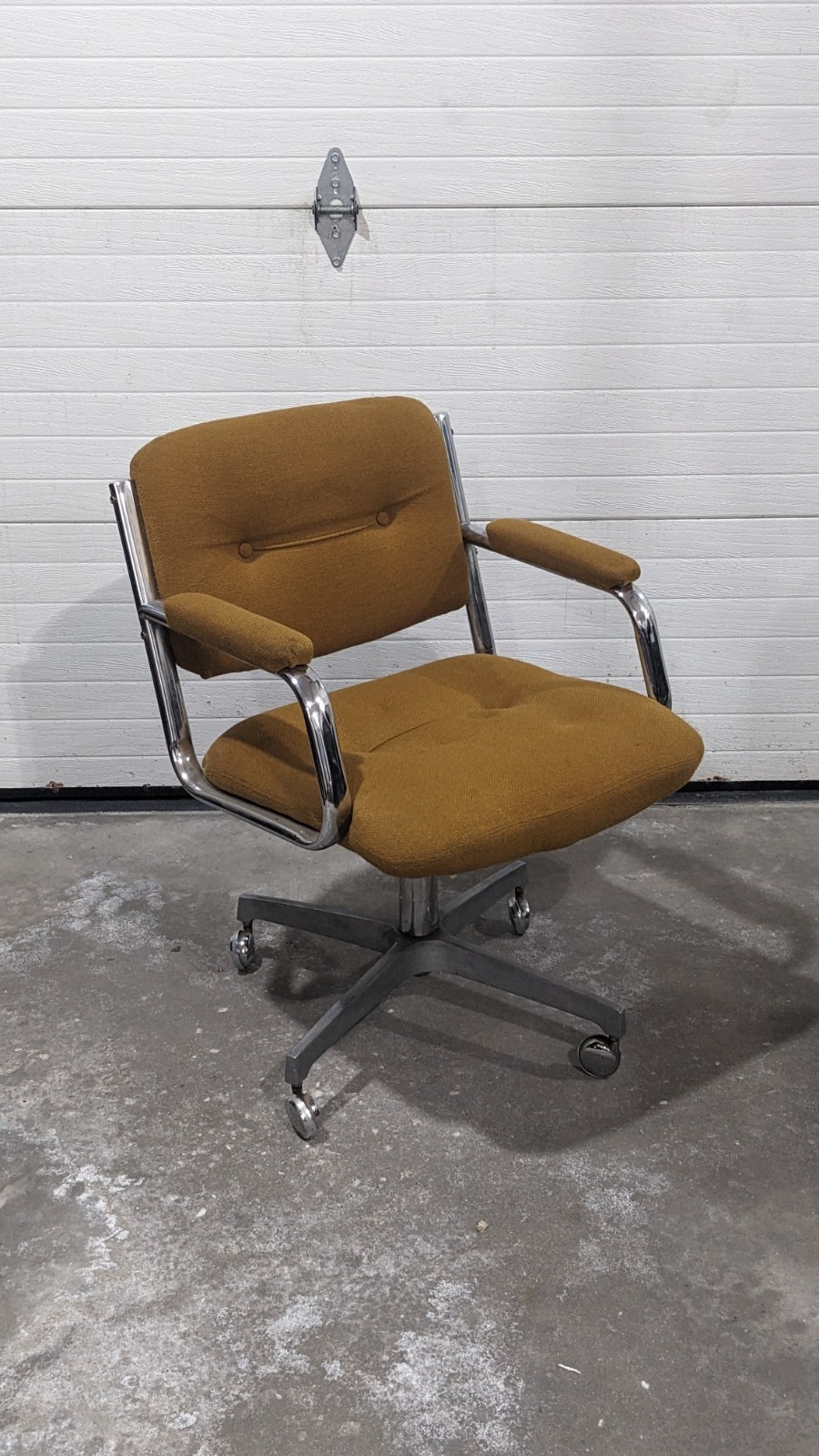 Vintage MCM Chromecraft Swivel Mustard Tweed Fabric Office Chair