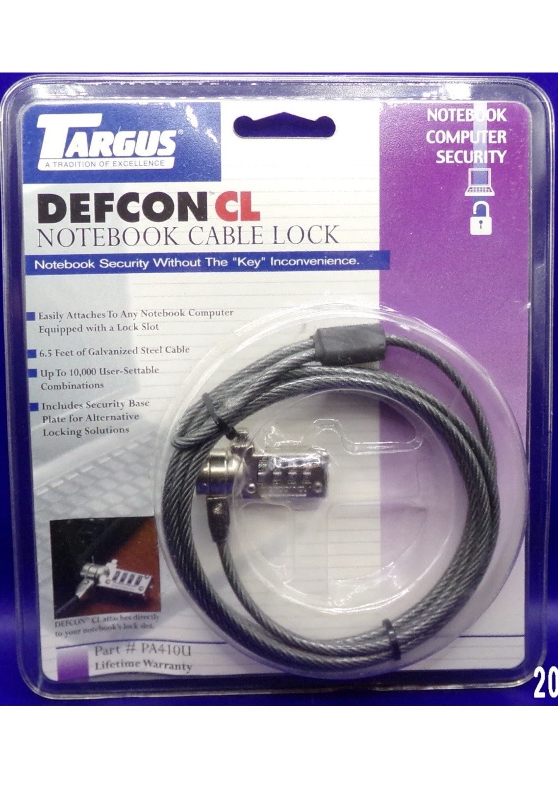 Laptop Notebook Cable Lock TARGUS DEFCON CL 6 1/2 Ft Galvanized Steel Cable
