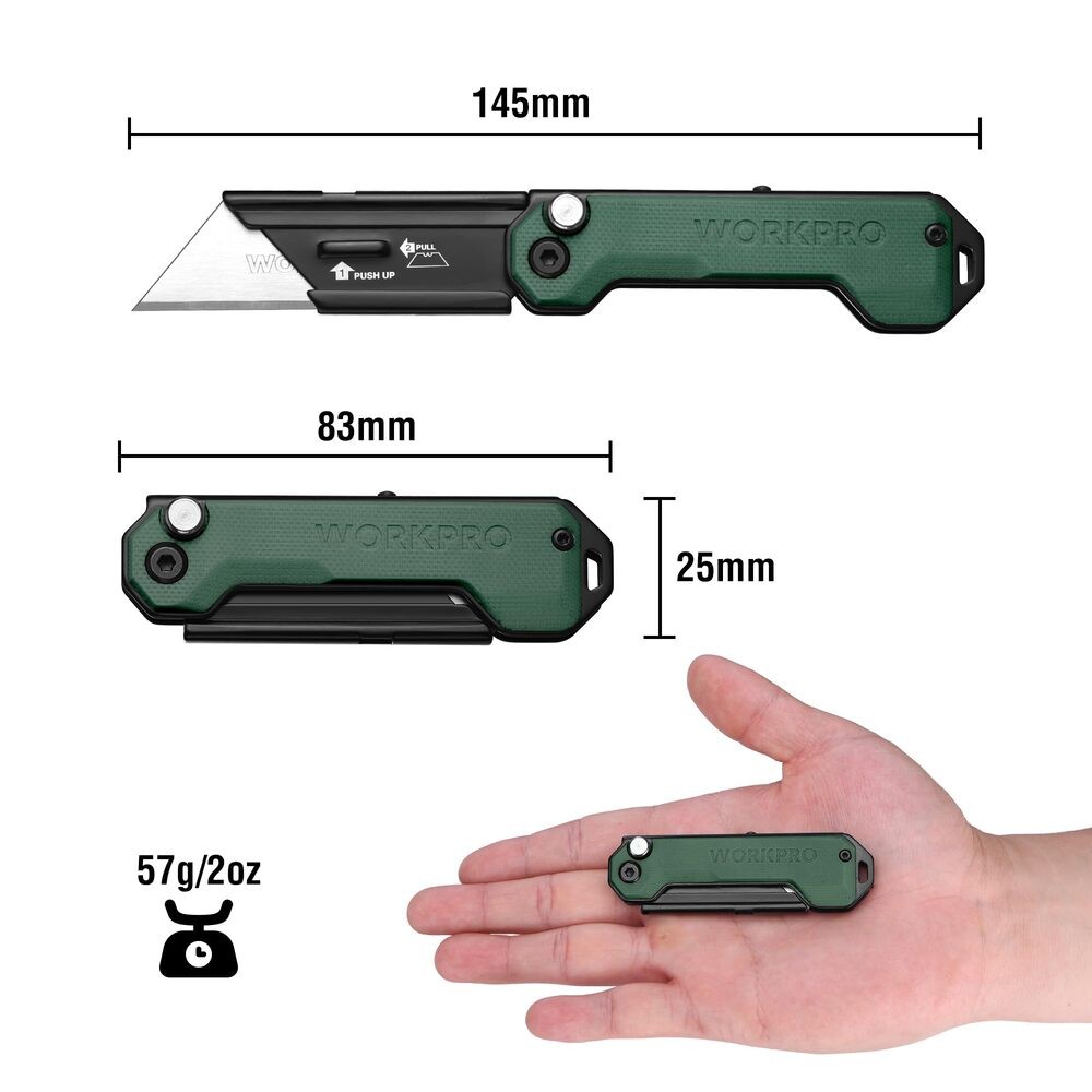 WORKPRO Folding Utility Knife Fast Open Box Cutter Quick Change Blade Mini Knife