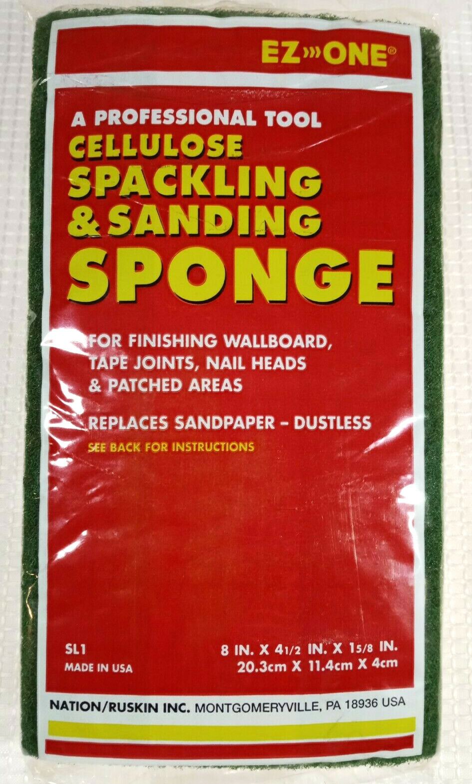 2 EZ ONE Cellulose Spackling & Sanding Sponges - A Professional Tool 8"L x 4.5"W
