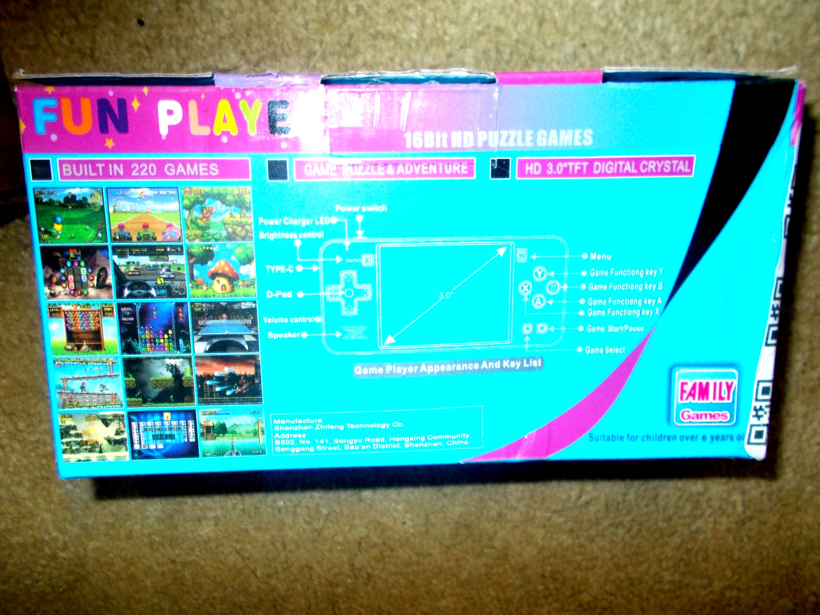 16bit HD 220 Puzzle Games Handheld Fun Player