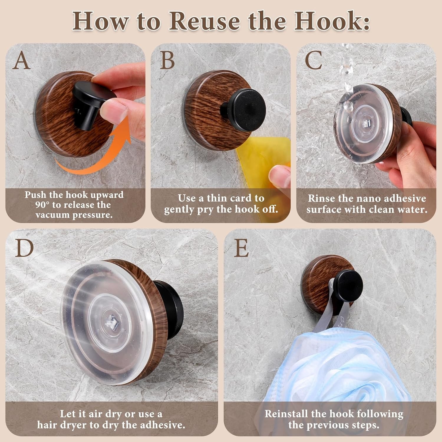 Suction Cup and Adhesive Tape Double Locking Hook,Wall Hook,Towel Hook, Shower