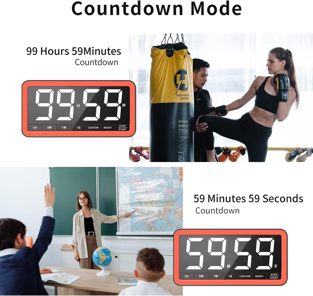 Digital Kitchen Timer with 7.8” Extra Large Display, Magnetic LED, with 3 Bri...