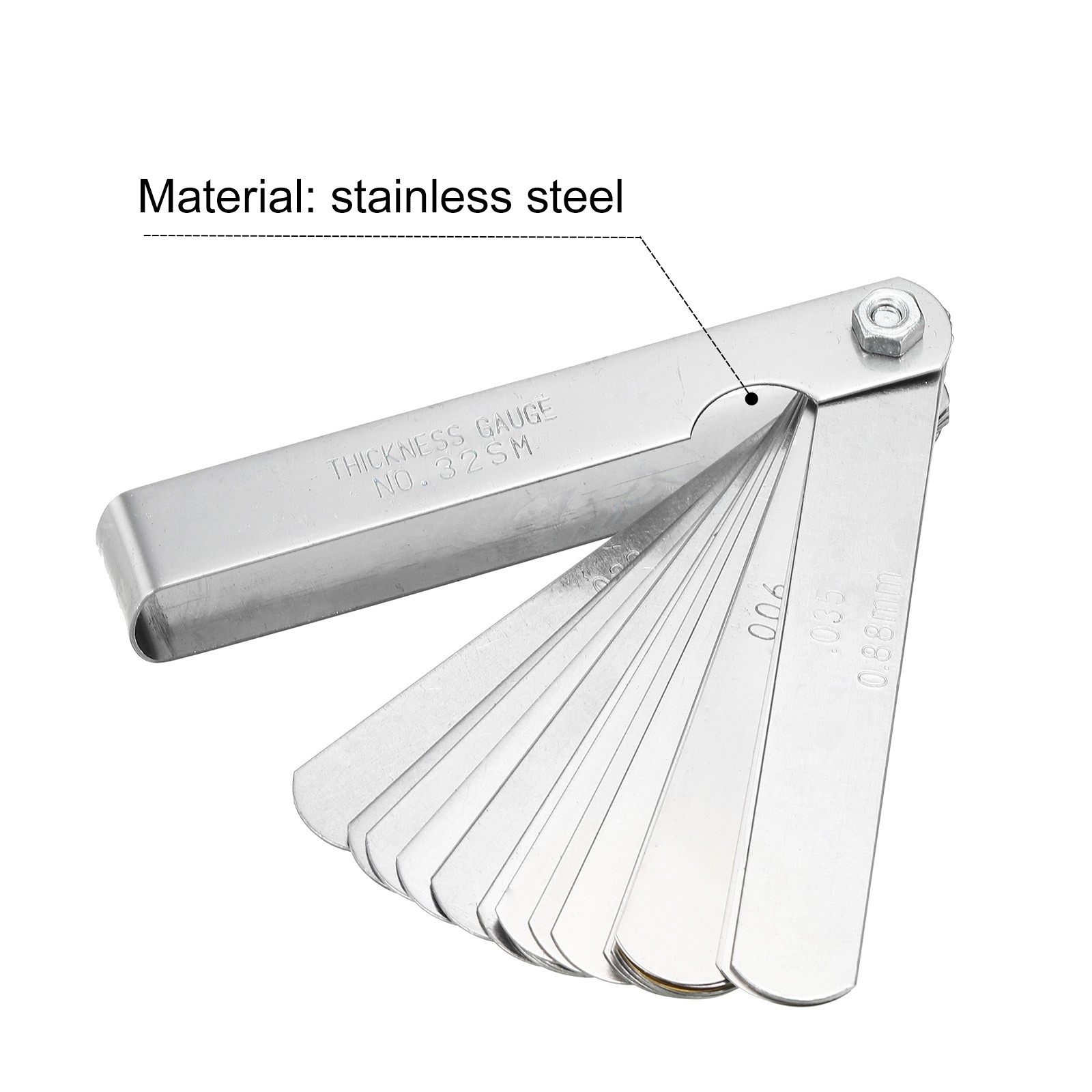 Feeler Gauge Dual Marked Measuring Tool 32 Blades Steel + String Action Ruler