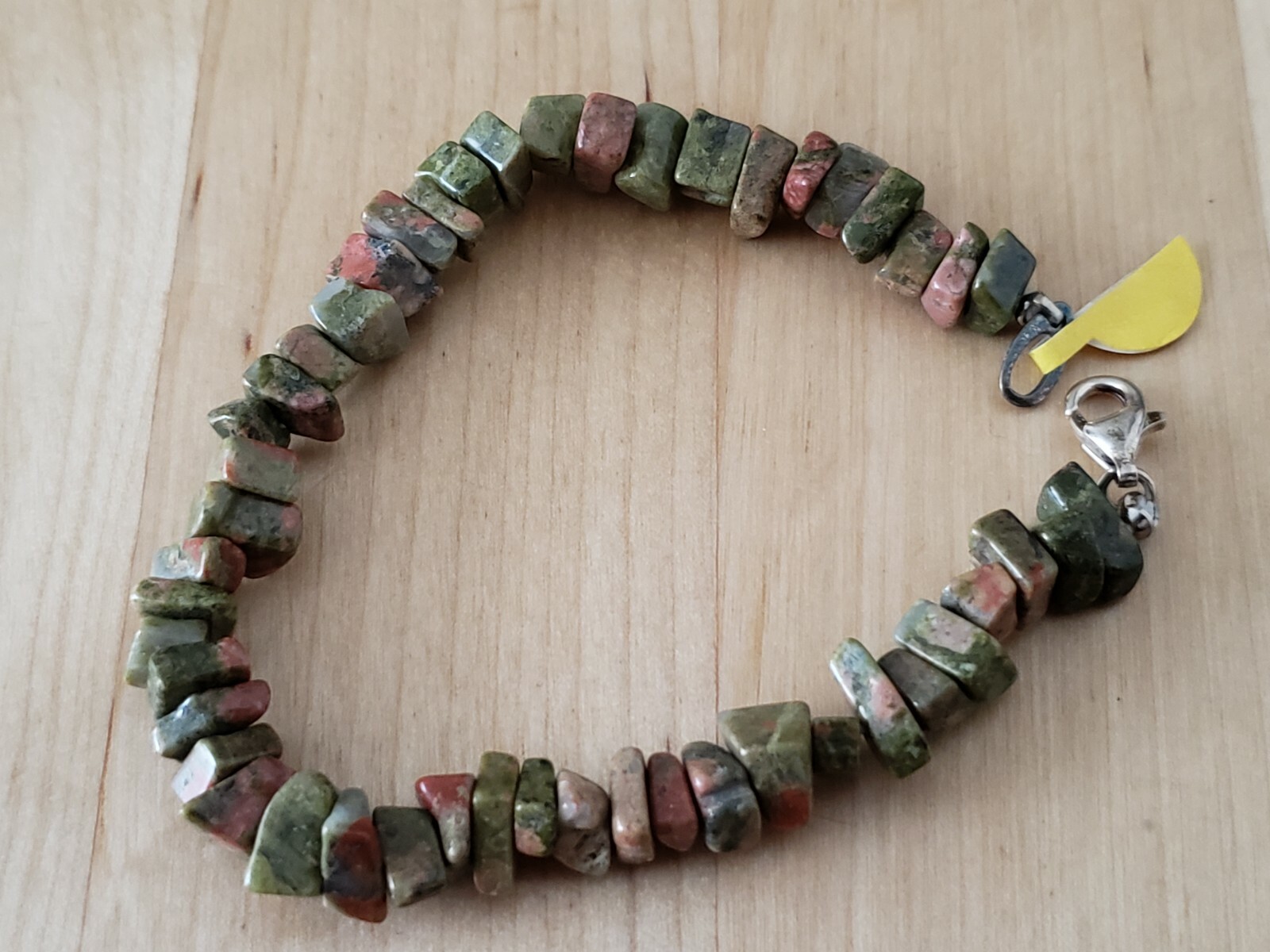 Hand- Made Genuine * UNAKITE * BRACELET 8" Long,7-8mm.Sterling 925 Lock-USA