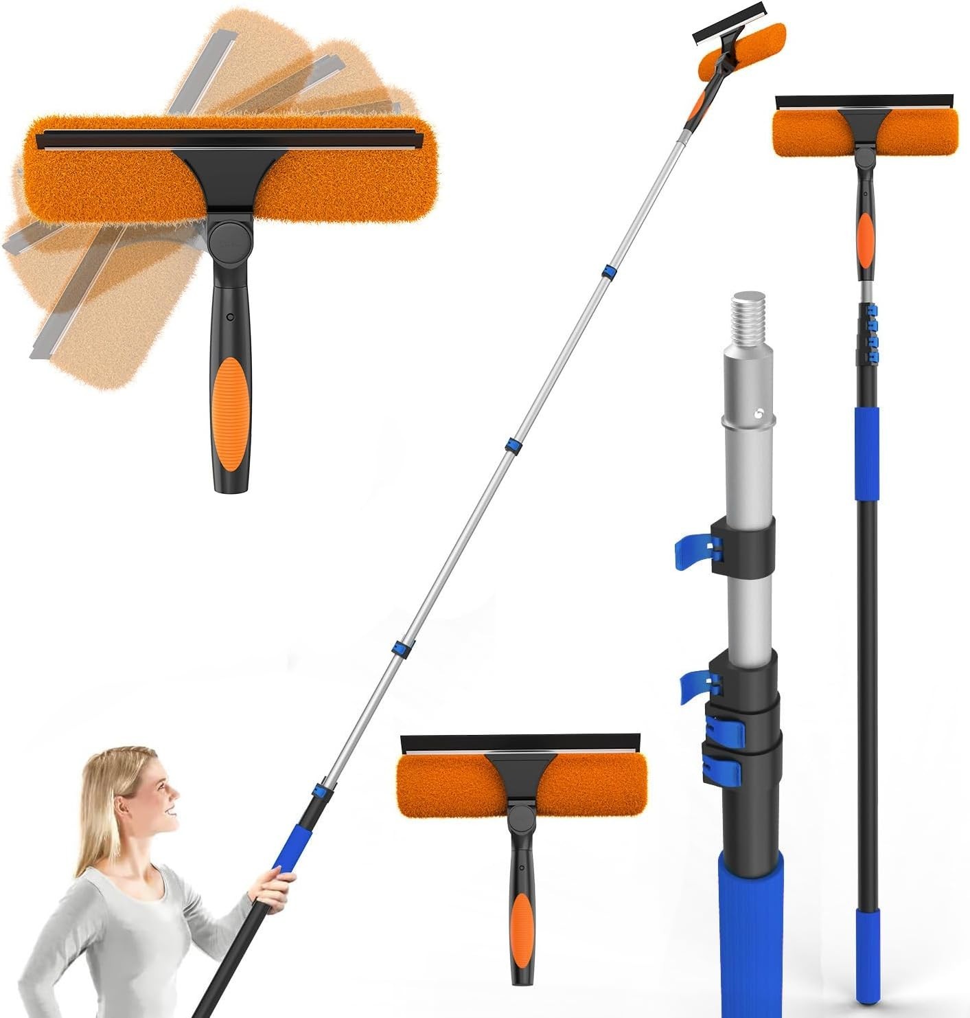 26FT Window Squeegee for Window Cleaning Kit with 5-19 Foot Telescoping Exte...