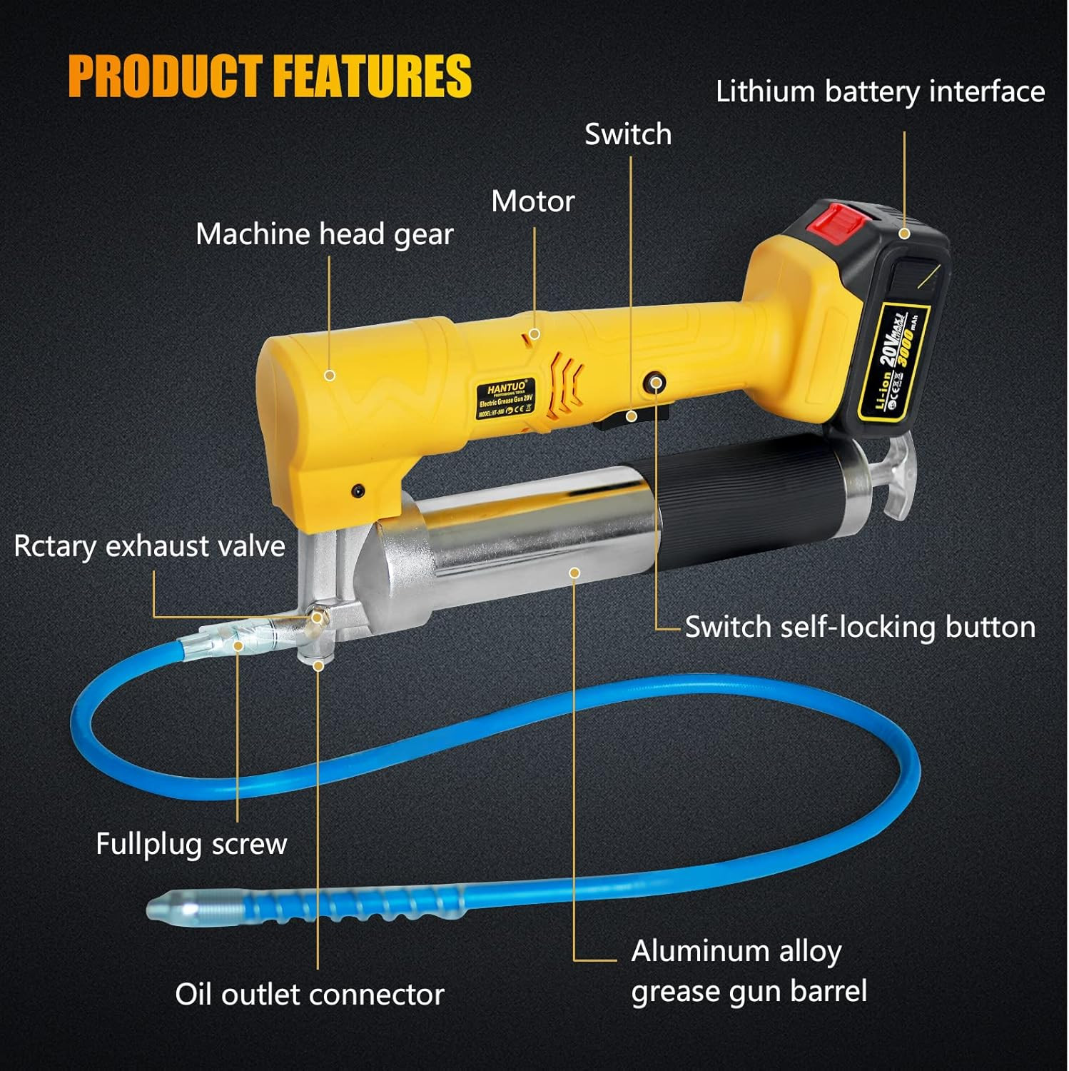 20V MAX Electric Grease Gun Kit with 2 Batteries and Charger, 12000 PSI Cordless