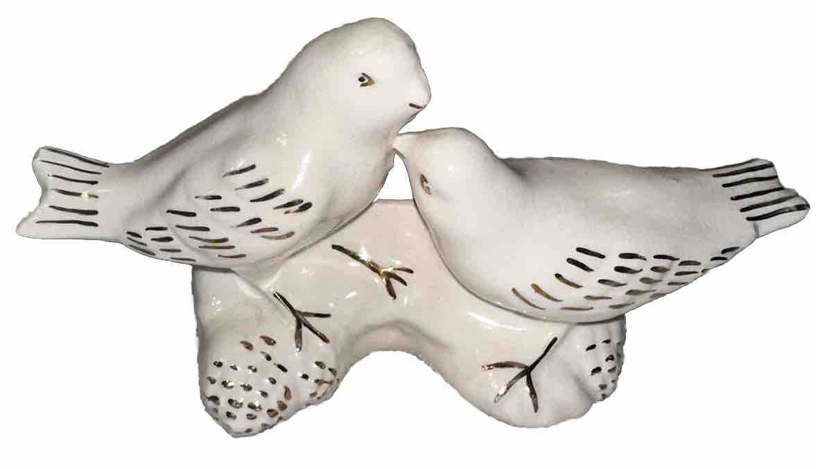 Vintage White Planter With Two Doves And Gold Trim 8.5” Long