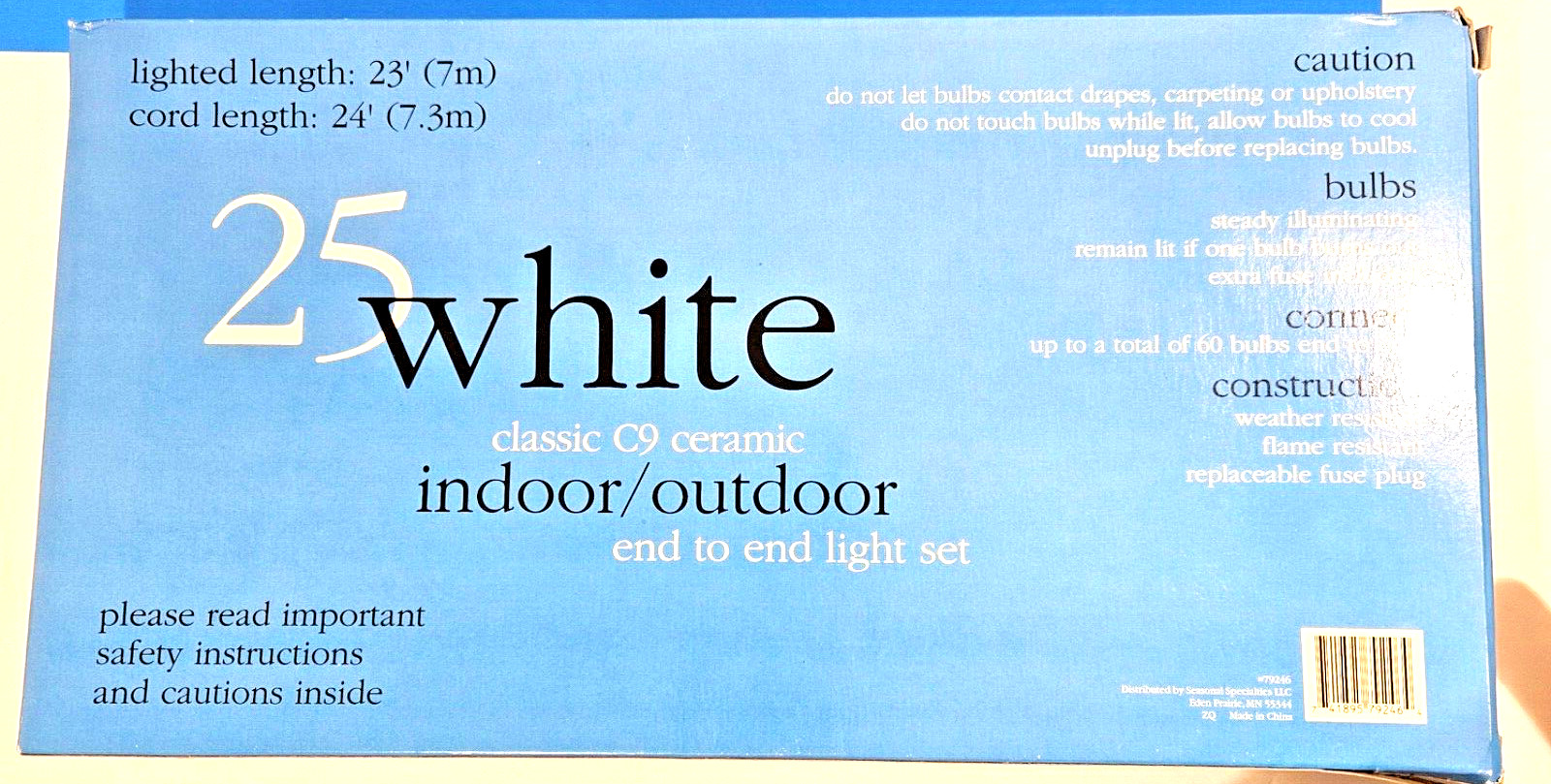 25 White C9 Lights 24’ Ceramic Light Set of 3 indoor/outdoor end to end New