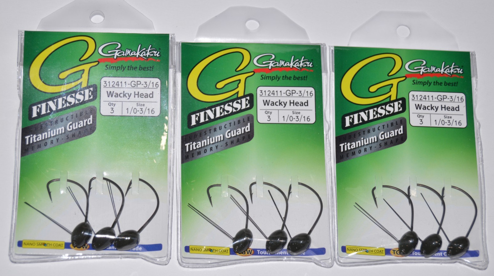 3 packs gamakatsu g-finesse wacky head weedless Shinichi size 1/0  3/16oz 312411