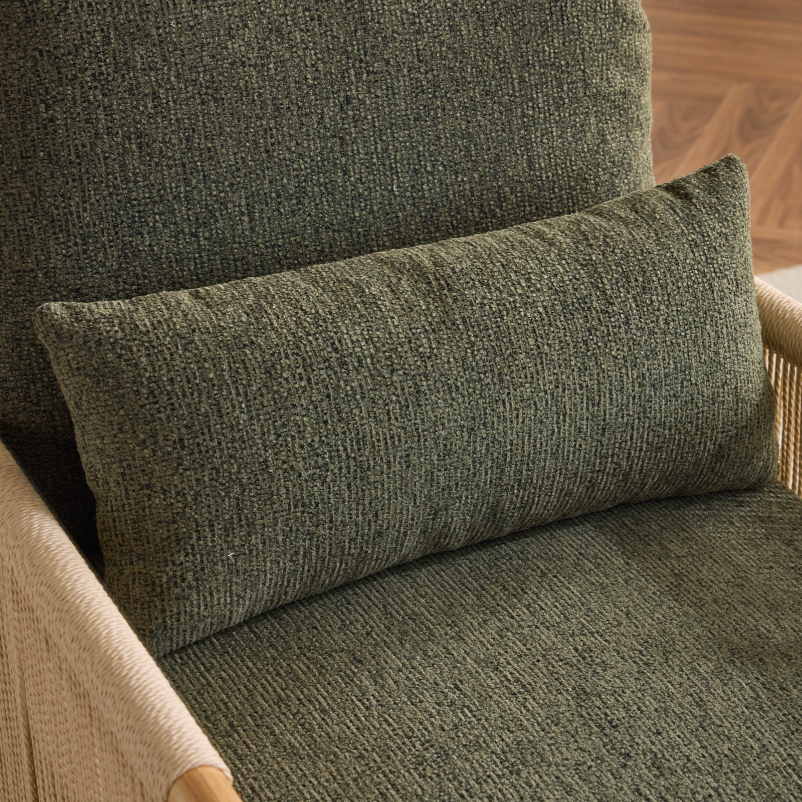 LEADZM Braid Accent Chair, Mid-Century Armchiar with Natural Oak Wooden Armrest