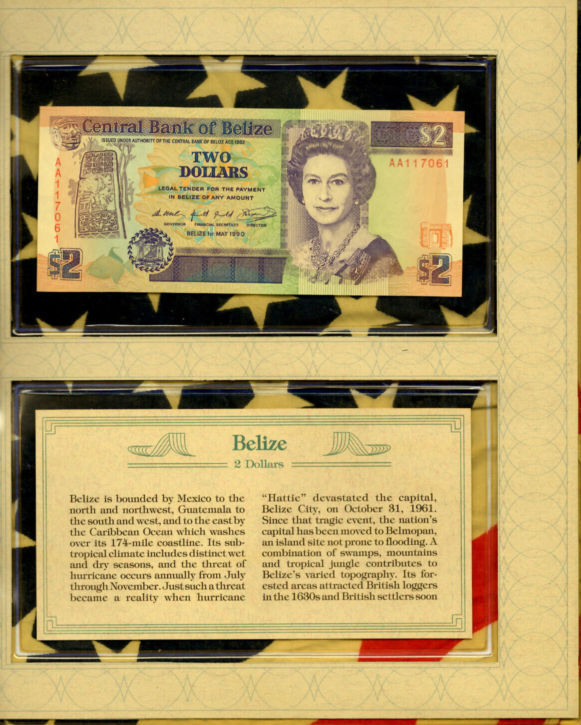 *Most Treasured Banknotes Belize 1990 2 Dollar P-52a UNC AA117061