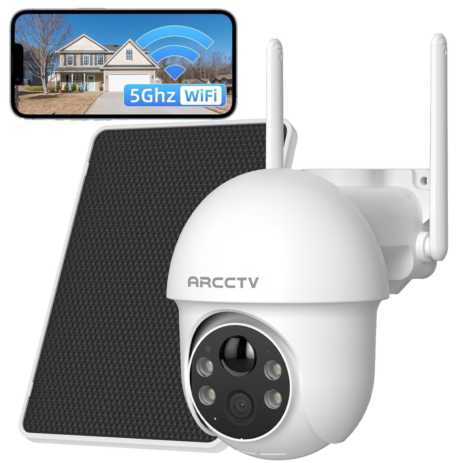 Security Camera Wireless PTZ 5MP Battery Pan Tilt Outdoor Audio with Solar Panel