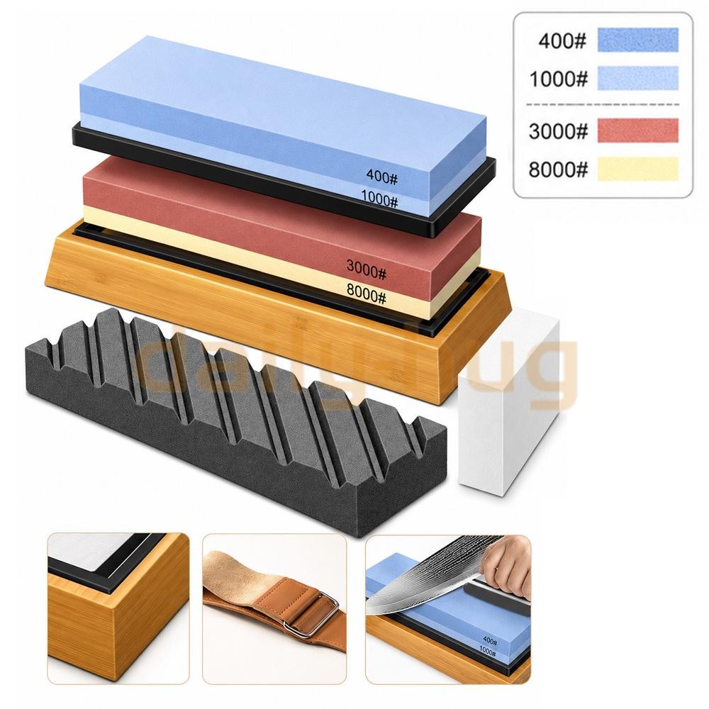 9PCS Knife Sharpening Stone Kit Dual Whetstone 400 1000 3000 8000 Grit Sharpener