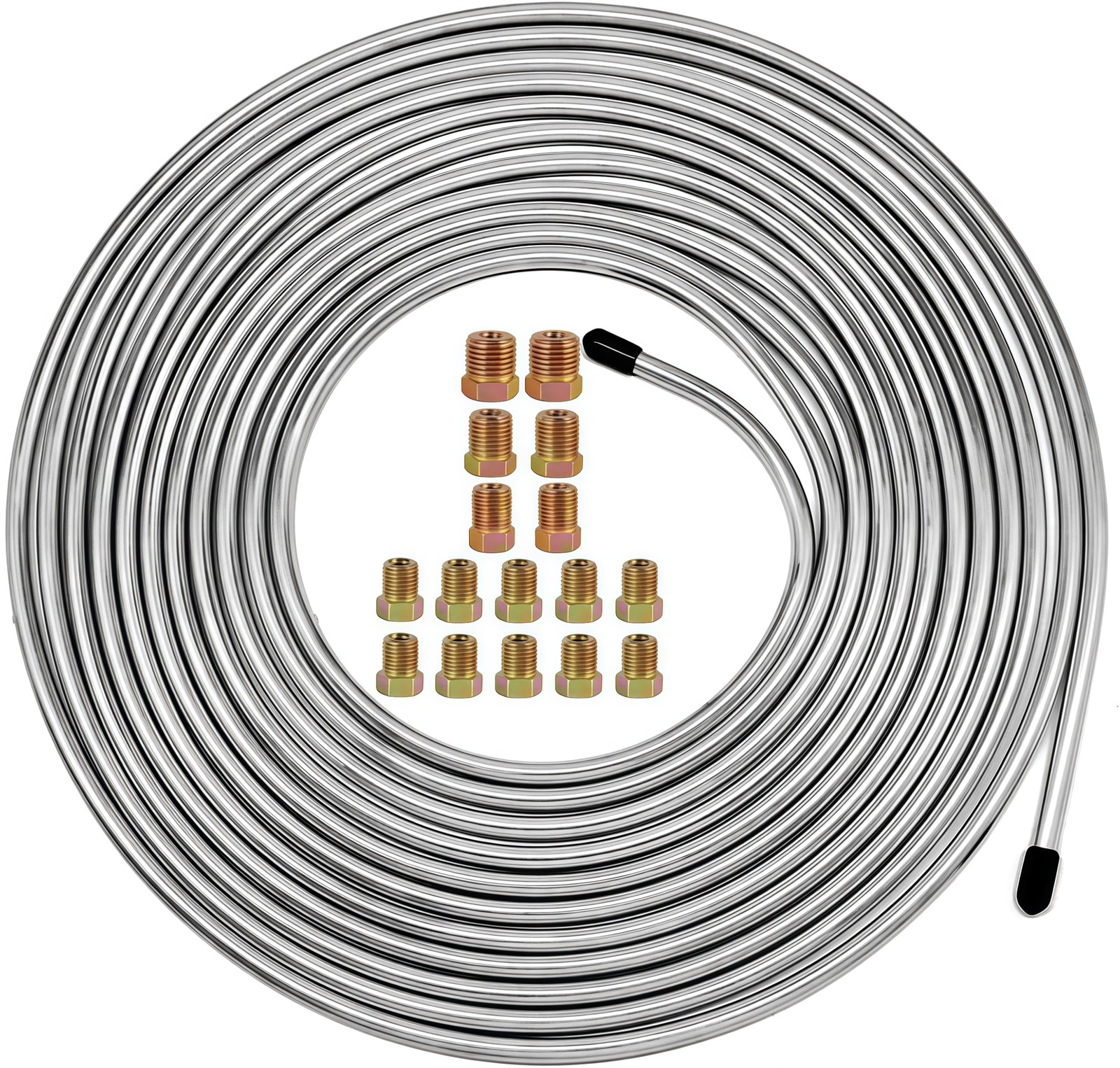 25Ft 3/16 Inch Zinc Coated Steel Brake Line Tubing Kit W/ 16 Fittings