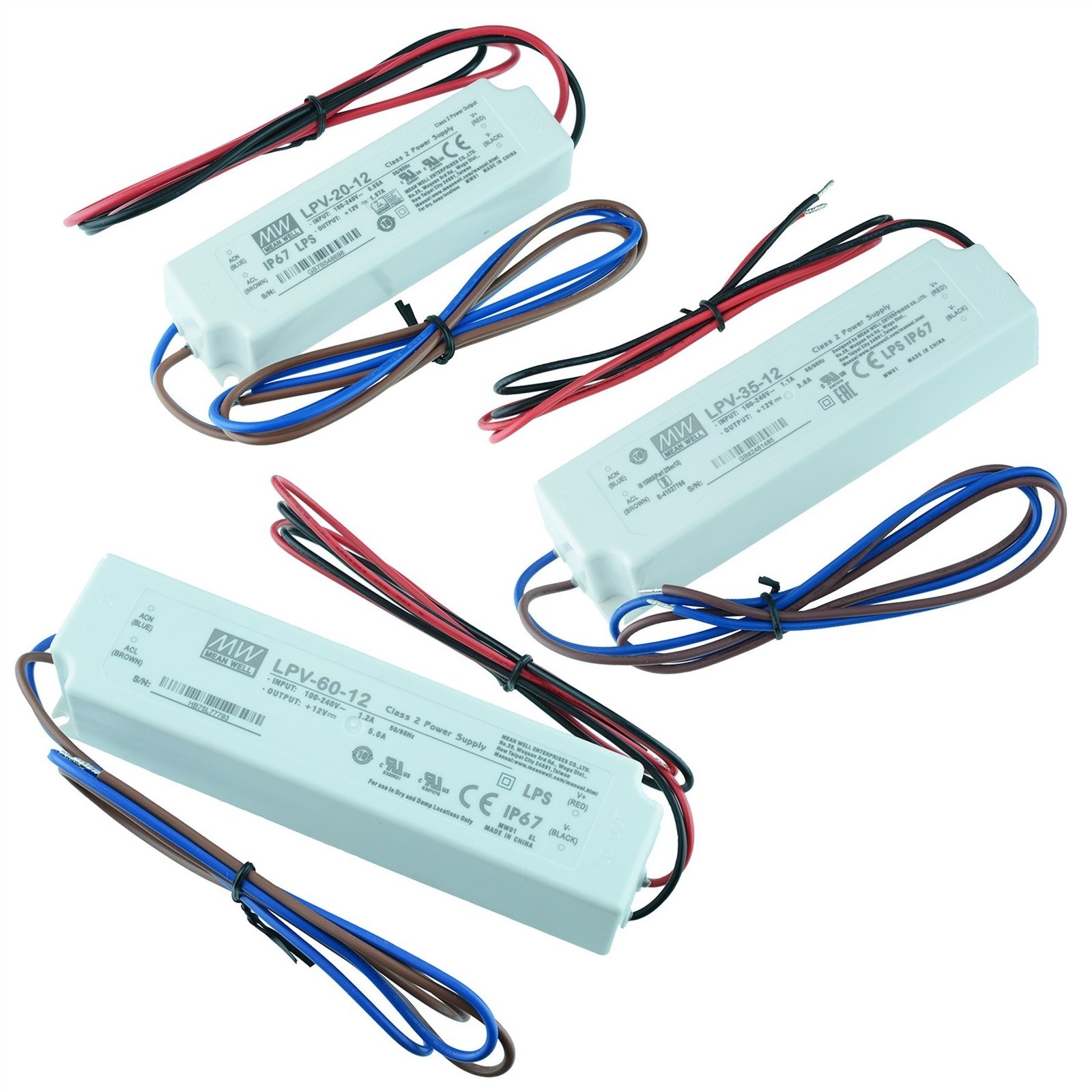 Mean Well 12V LED Power Supply Driver Waterproof IP67 18W 35W 60W