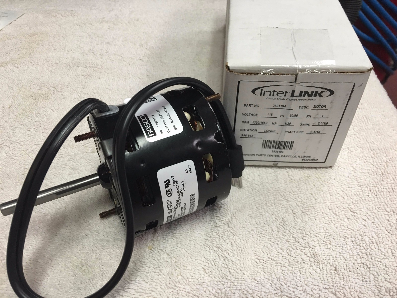 FAN MOTOR, EVAPORATOR, BOHN, LARKIN, HEATHCRAFT, PEERLESS, 115 VOLTS, 1/20 HP