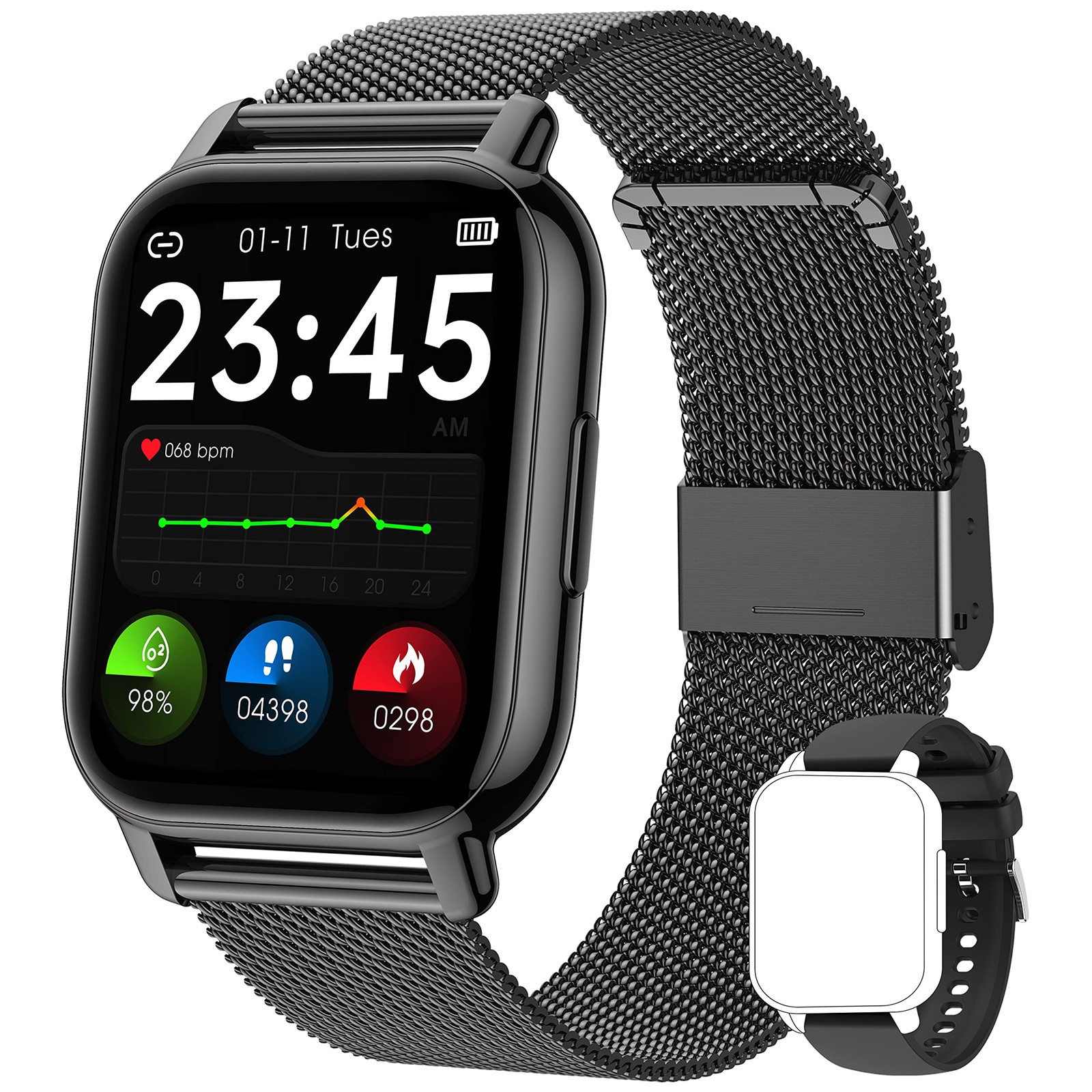 Popglory Smart Watch Answer/Make Calls, 1.85'' 1.85'', Stainless Black+ Black
