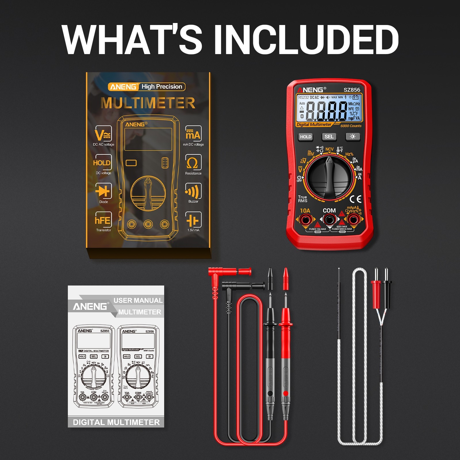 ANENG True RMS Digital Multimeter Auto Range 6000 Counts AC DC Electric Tester