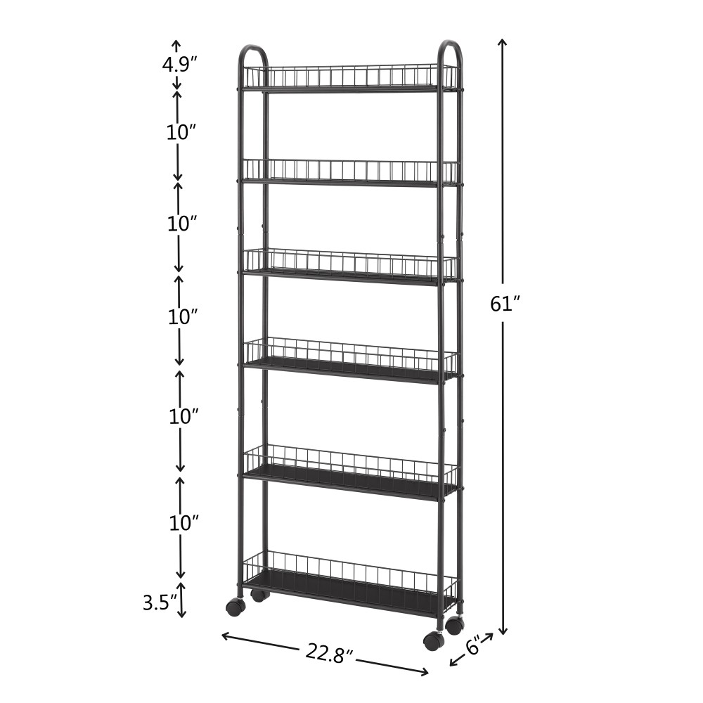 6-Tier Slim Rolling Cart, Slide Out Storage with 6 Baskets & Wheels for Kitchen