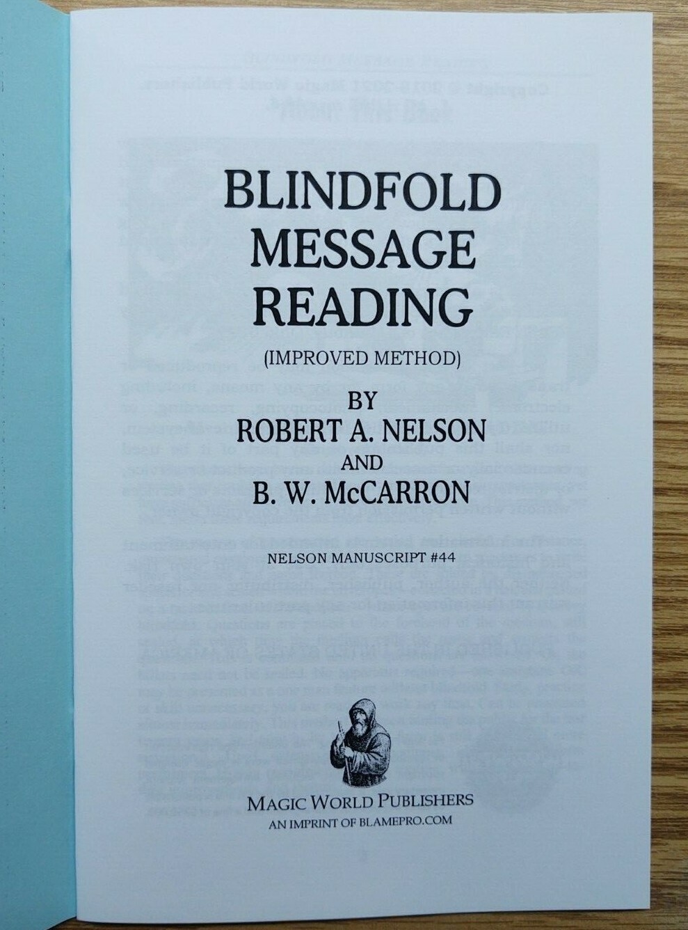 Blindfold Message Reading (Robert A. Nelson and B. W. McCarron)