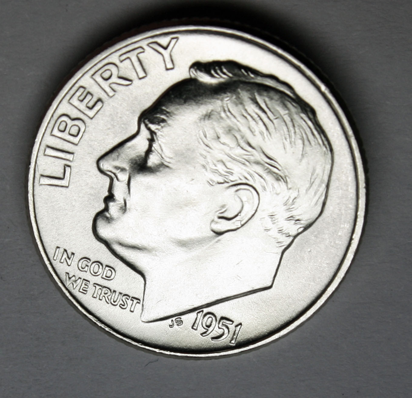 1951-d Roosevelt Dime. 100% Fully Separated Horizontal Bands. BU. (Inventory A)