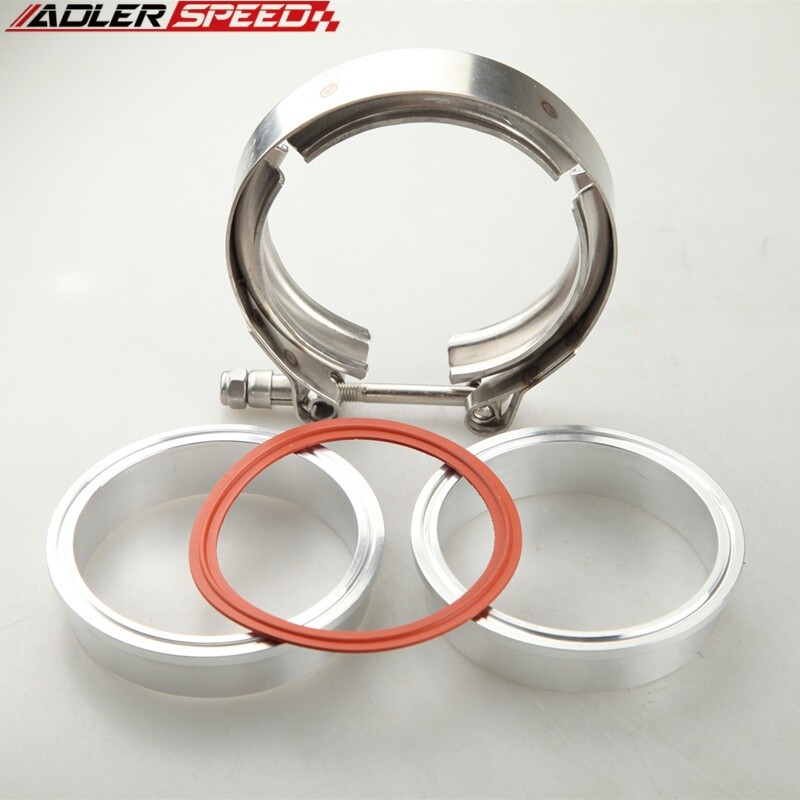 NEW 2.25" Aluminum Flanges + Turbo Exhaust Stainless Steel V-Band Clamp Kit USA