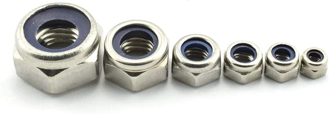 150pc 304 Stainless Steel Nylon Insert Hex Lock Nut Assortment Kit Self Locking
