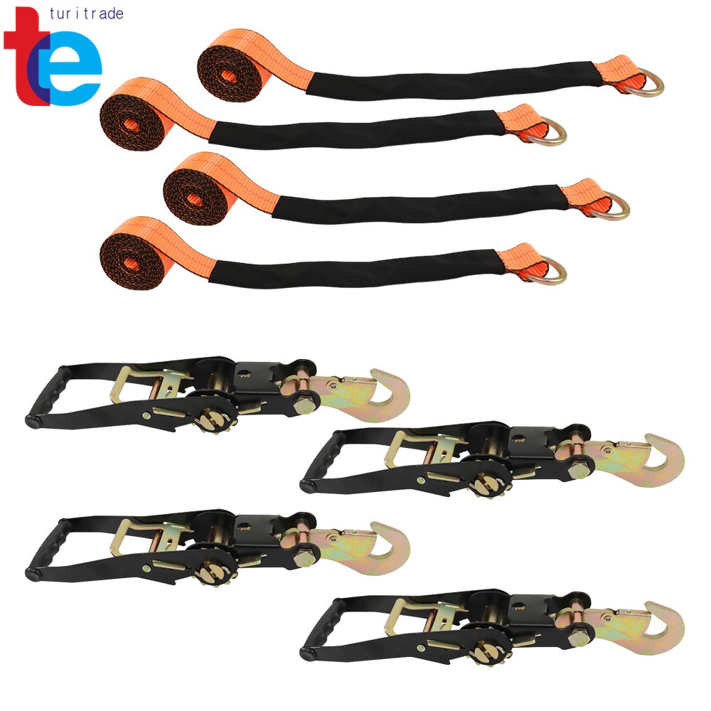 2 Inch x 96 Inch 4 Pack Car Tie Down with Snap Hooks Lasso Style 3300 Pound
