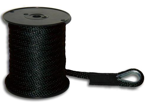 1/2" x 300' Solid Braid Black Anchor Line w/ Thimble- Made in USA