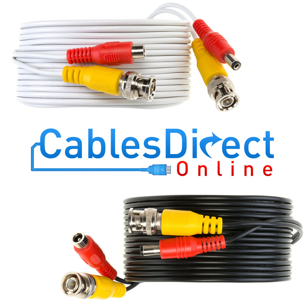 30FT CCTV Cable Security Camera Siamese Wire BNC DC Power Video White Black Lot