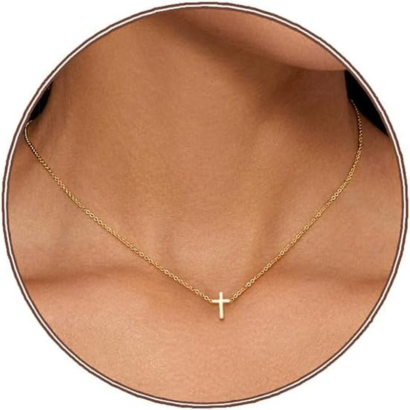 Cross Necklace for Women, Dainty 18K Gold Plated/Sterling Silver Small Cross Pen