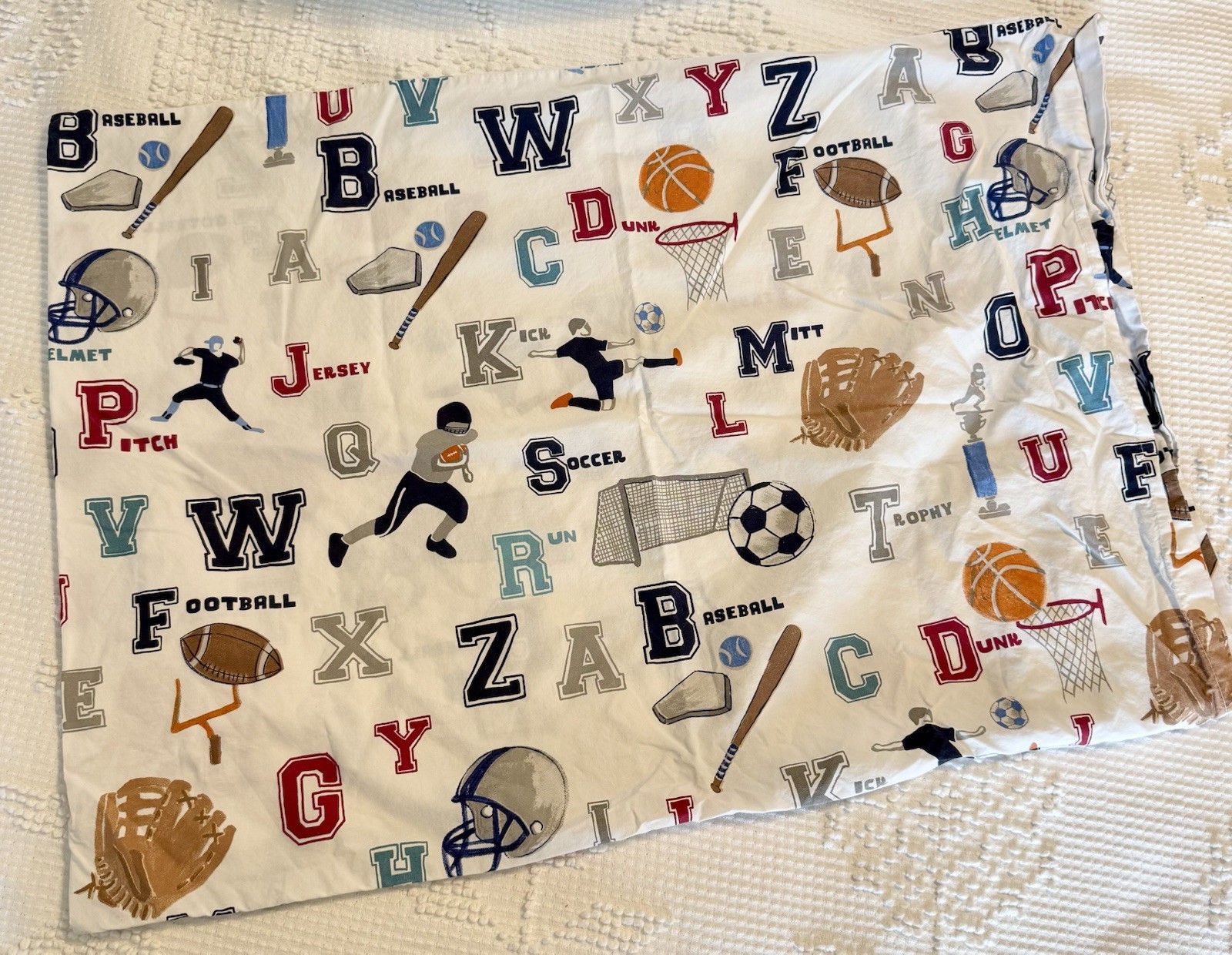 Alphabet Sports Pottery Barn Kids Single standard Pillowcase football baseball