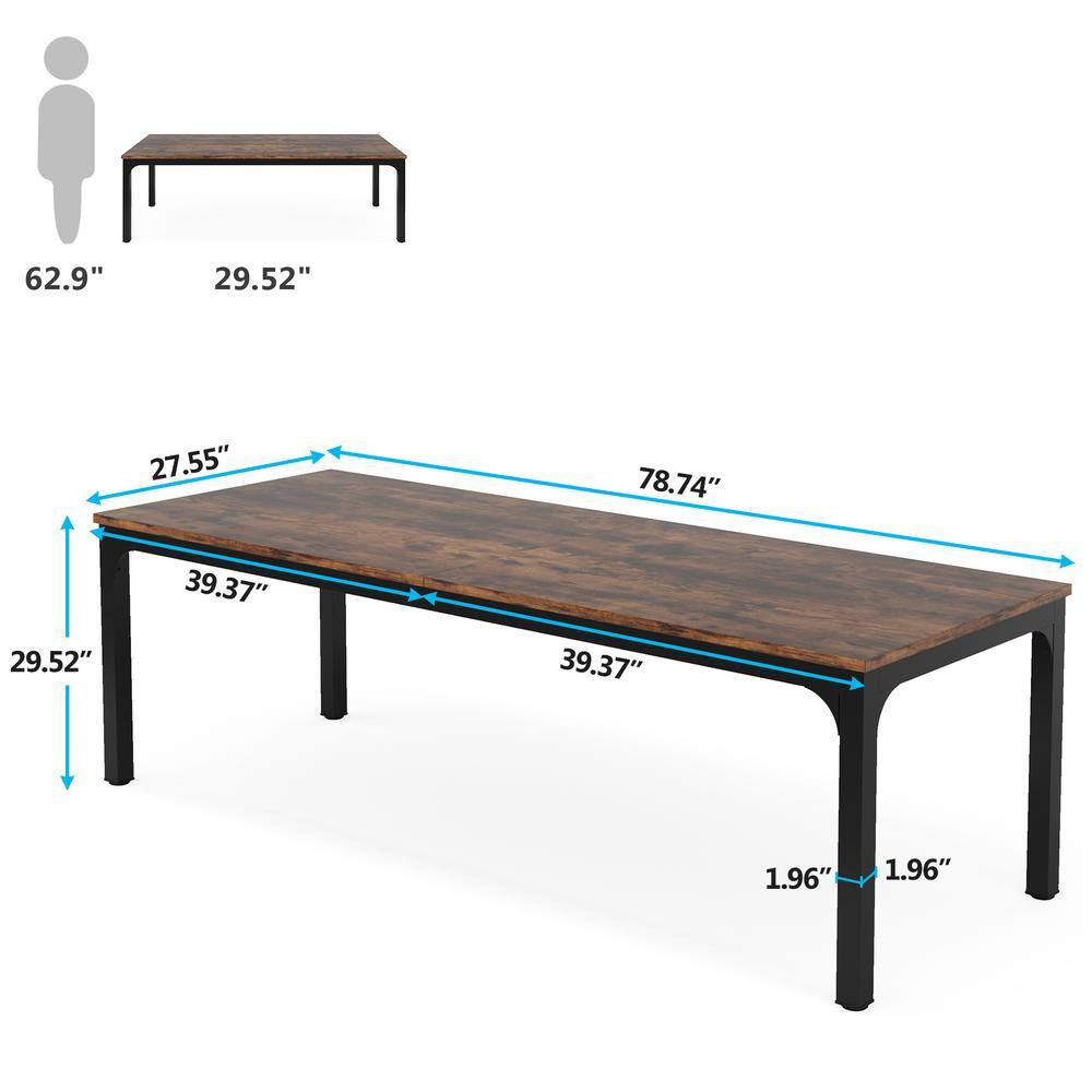 Moroni 78.7 In. Rustic Brown & Black Wood Computer Desk, Rectangular Conference