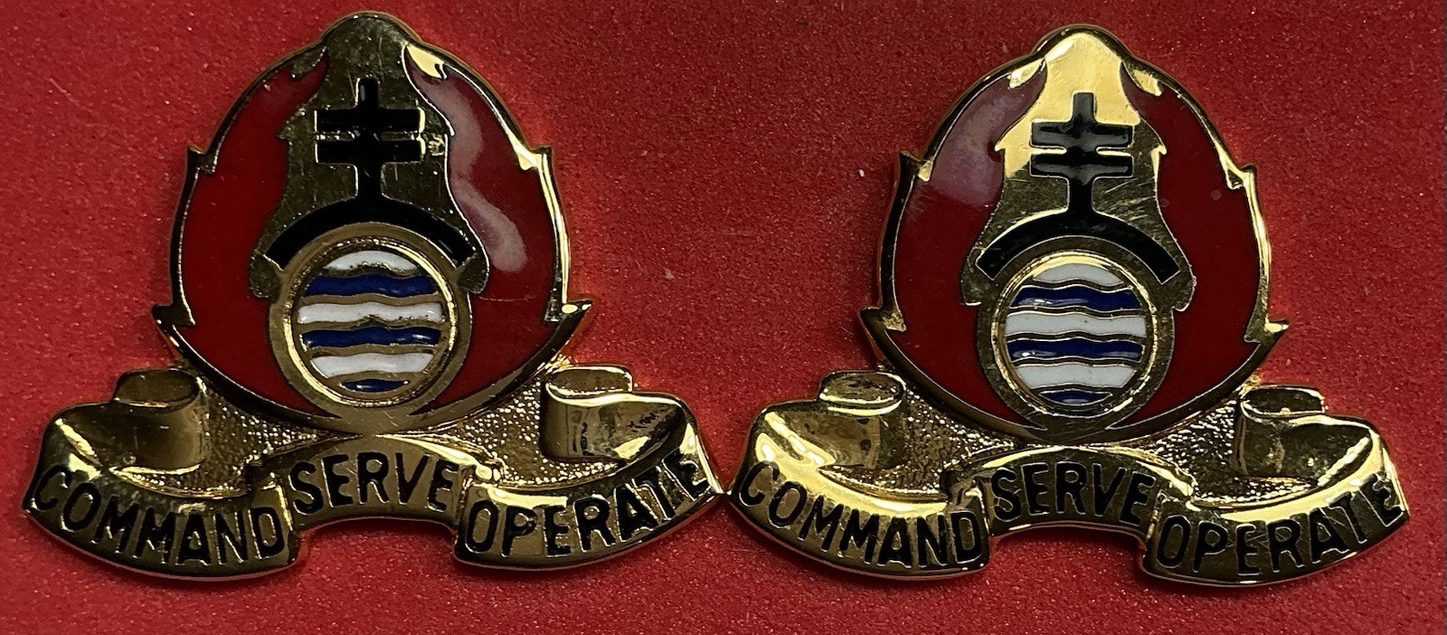 Pair of US Army 479th Chemical Operations Battalion Unit Crest Pins