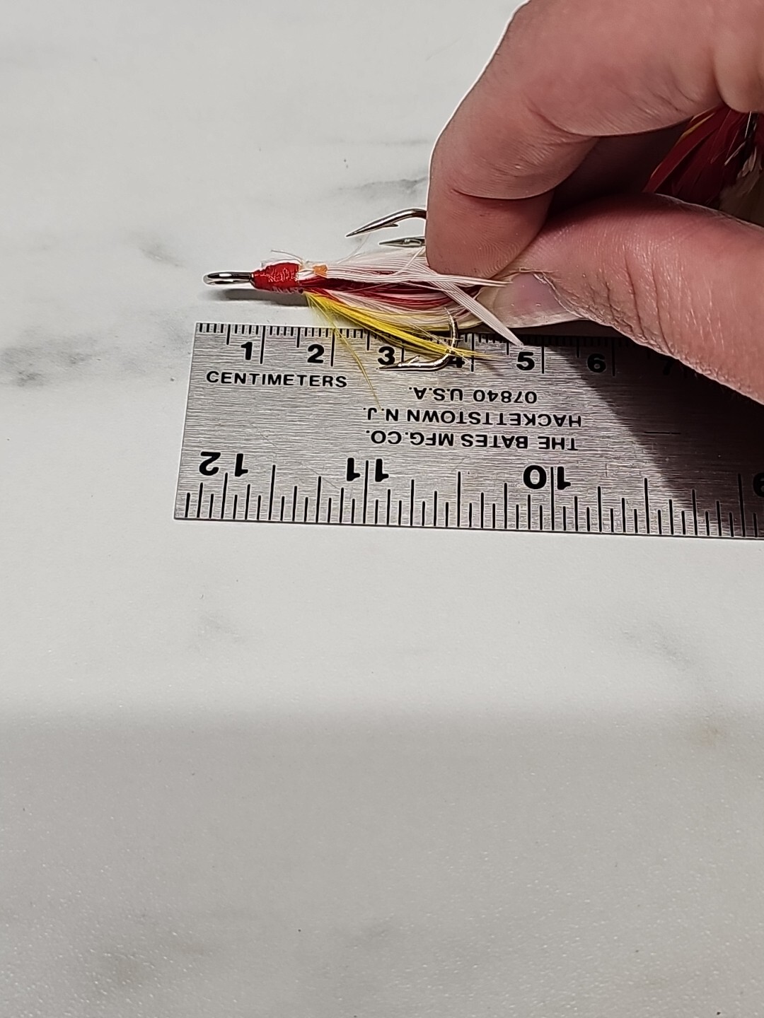6 Dressed Treble Hooks with Yellow and Red Feather * Hook size #2/0*