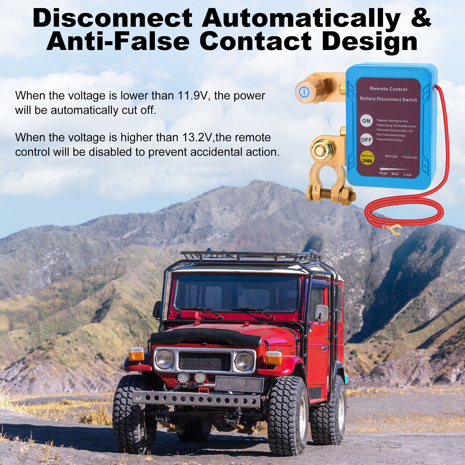 Remote Battery Disconnect Switch 12V 240A Battery Kill Switch for Auto RV ATV