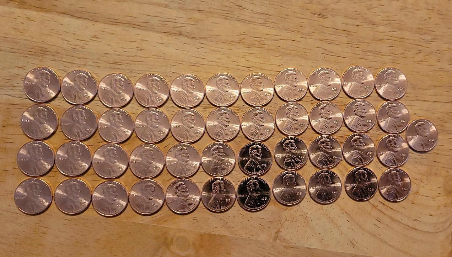 2021 D PENNY 1 TOTAL LINCOLN SHIELD SMALL CENT COIN FROM BANK ROLL BU RED DENVER