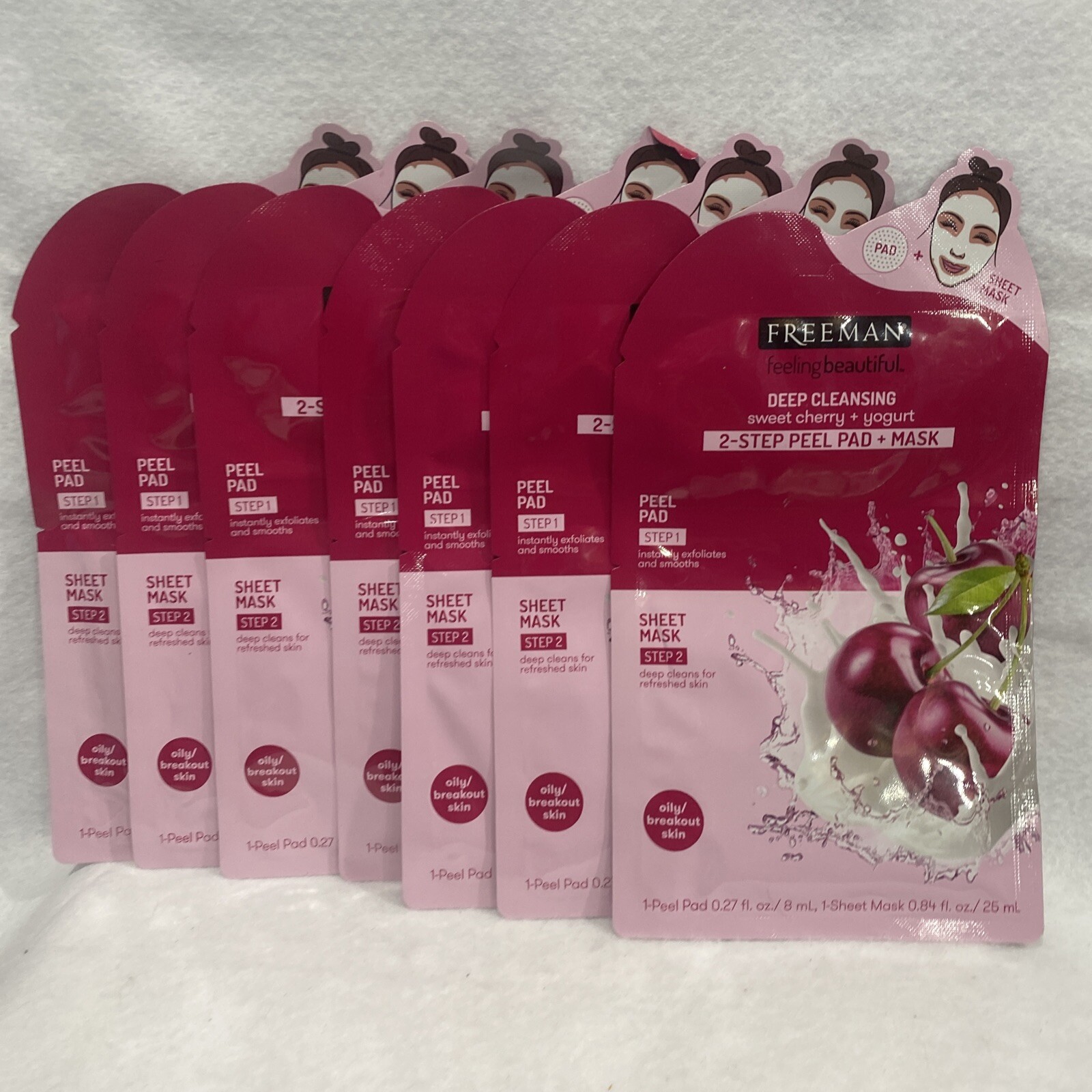 Lot Of 7 Freeman, Deep Cleansing, 2-step Peel Pad+Mask Sweet Cherry And Yogurt