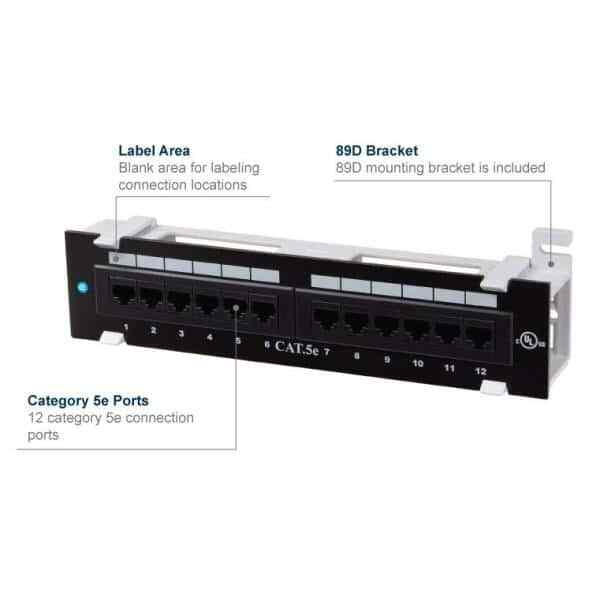 Commercial Electric 12-Port Category 5e Mini Patch Panel w/ 89D Mounting Bracket