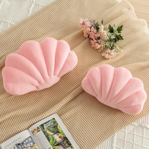 Shell Pillow, Shell Shaped Decorative Throw Pillows with Velet 18 Inches Pink
